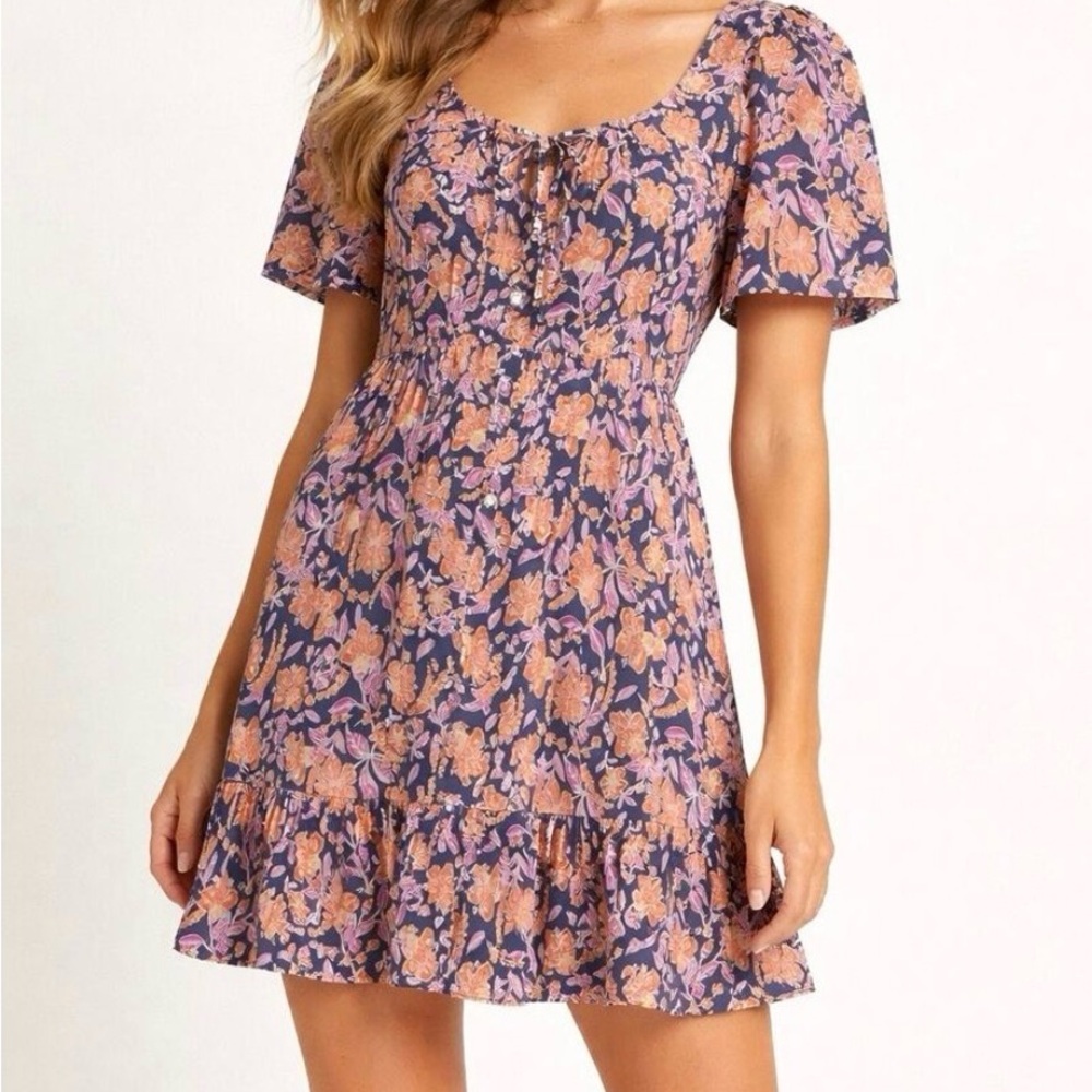 J.Crew navy and orange floral button-front voile beach dress.